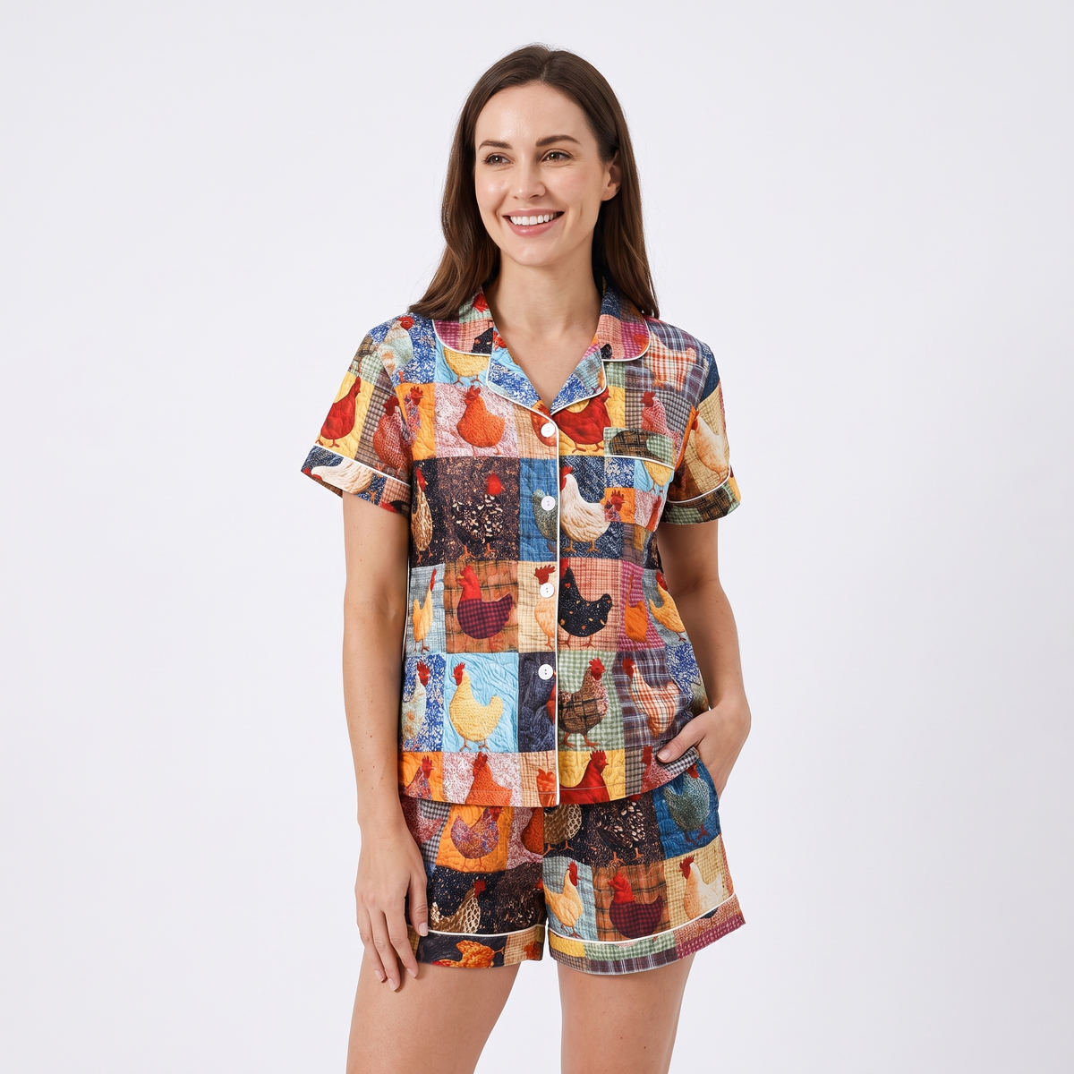 Patchwork Hens Women's Pajama Set