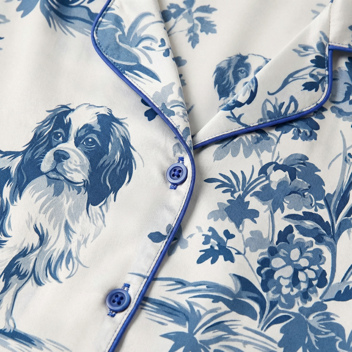 Blue Toile King Charles Cavalier Women's Pajama Set VIP