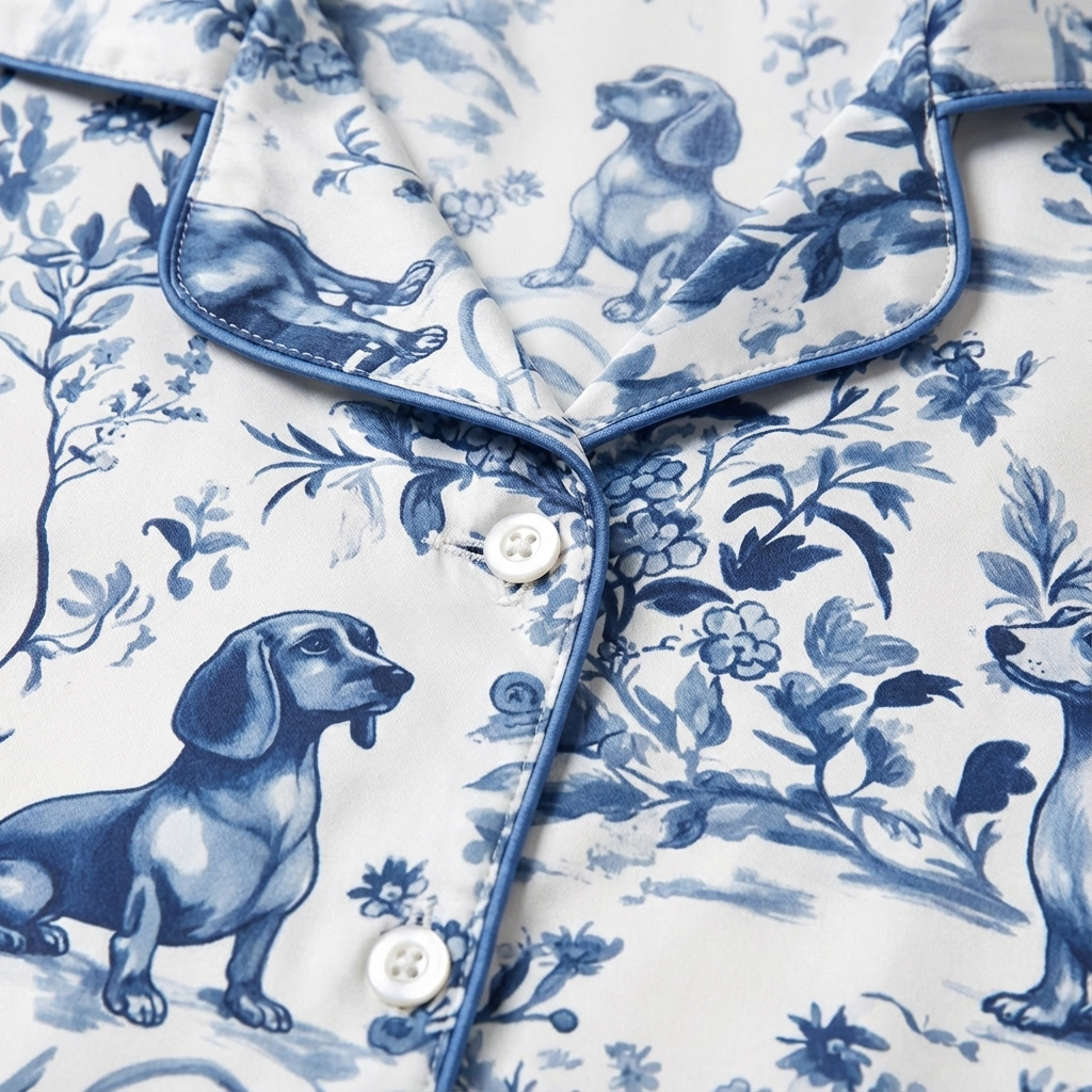 Blue Toile Dachshund Women's Pajama Set VIP