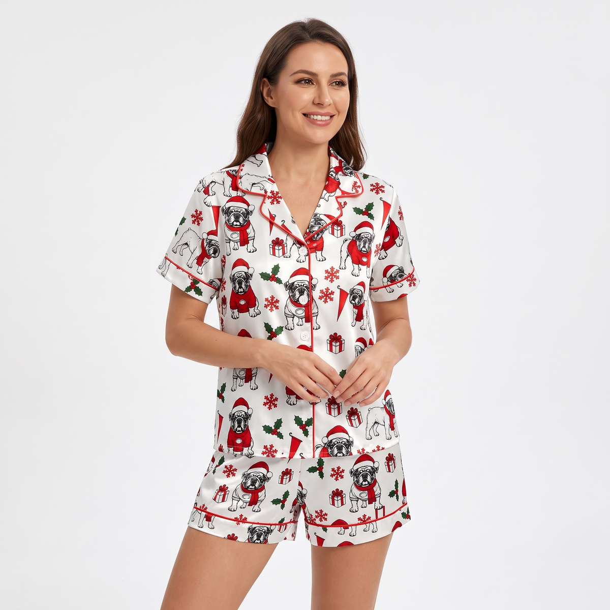 Santa Bulldog Women's Pajama Set