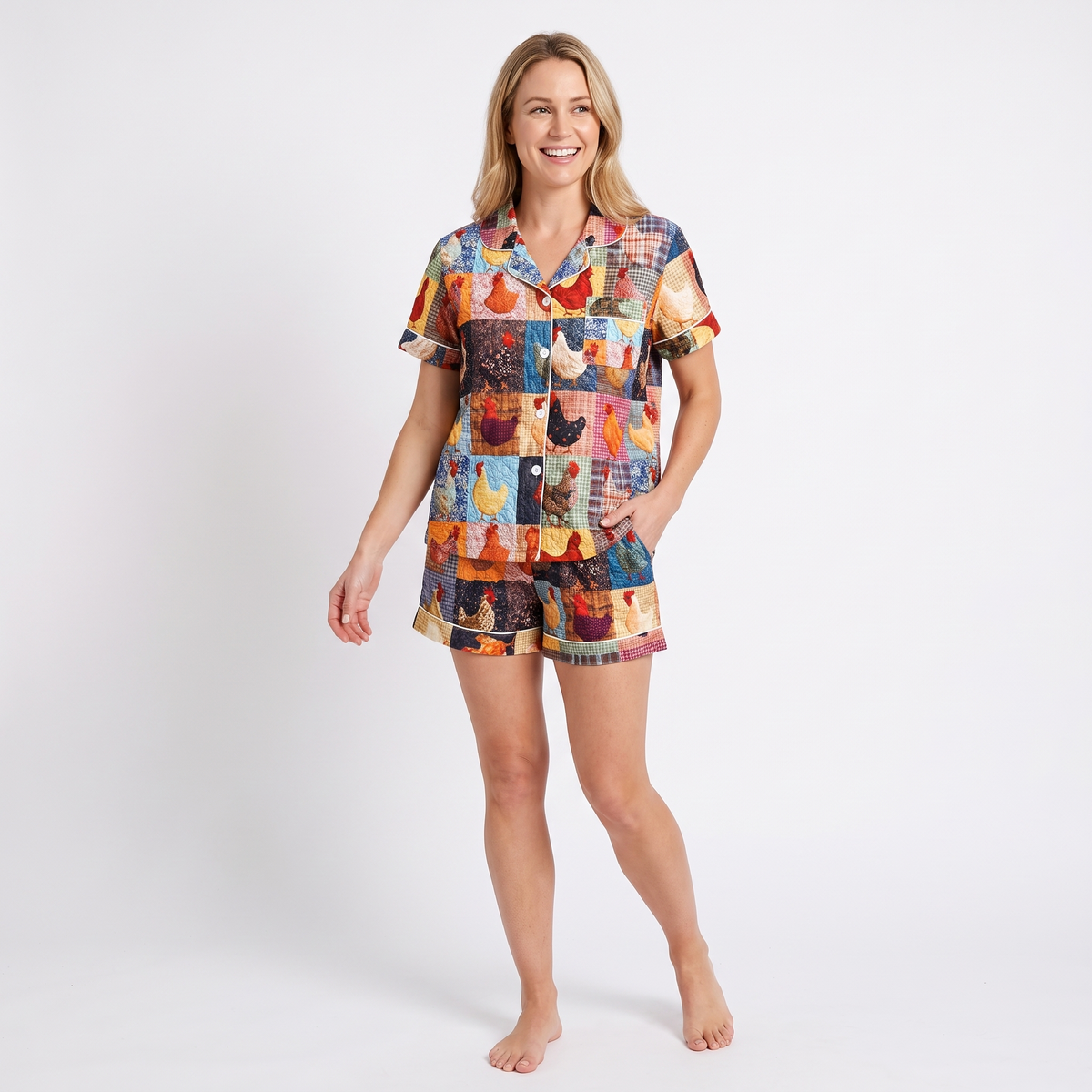 Patchwork Hens Women's Pajama Set