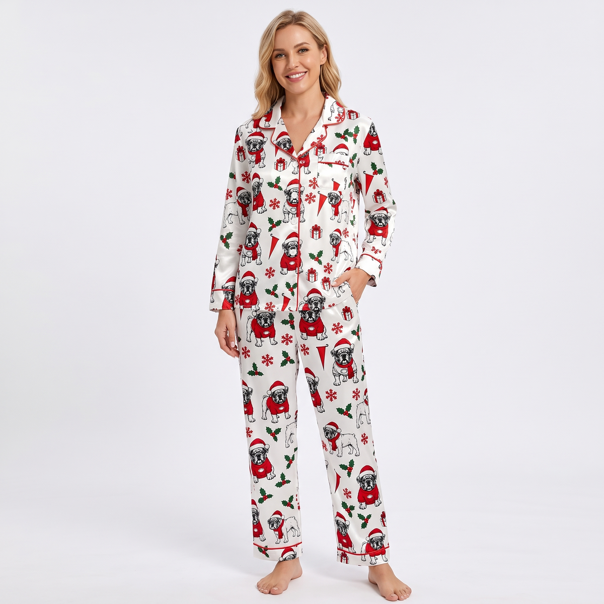 Santa Bulldog Women's Pajama Set