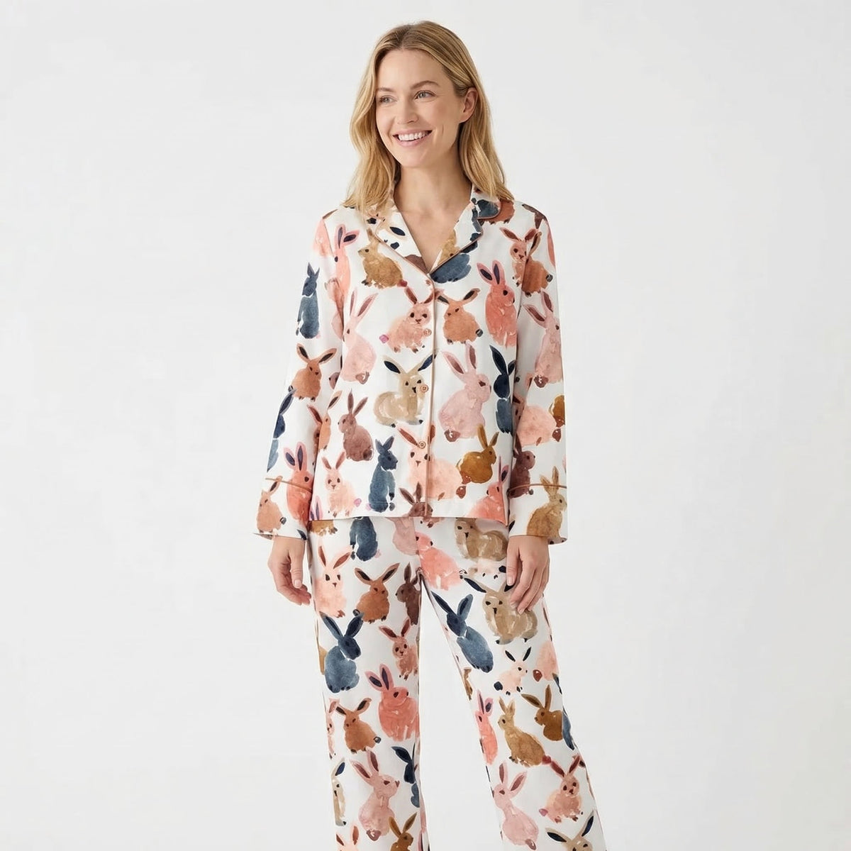 All-Over Watercolor Easter Bunnies Women's Pajama Set VIP