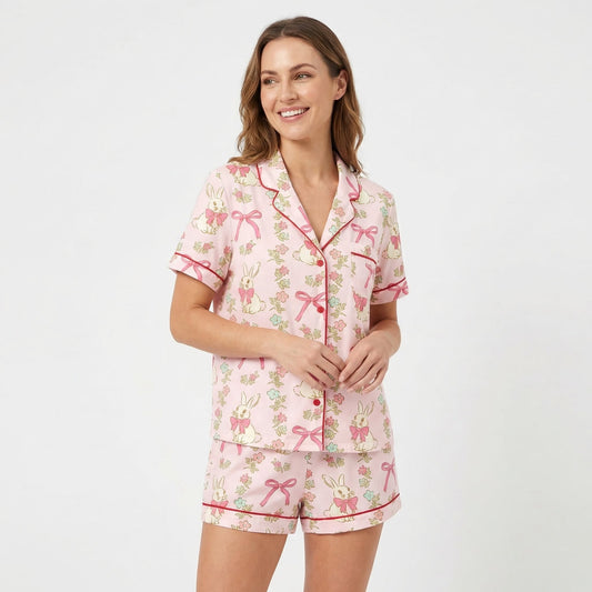 Pink Easter Bunny Bows Women's Pajama Set VIP