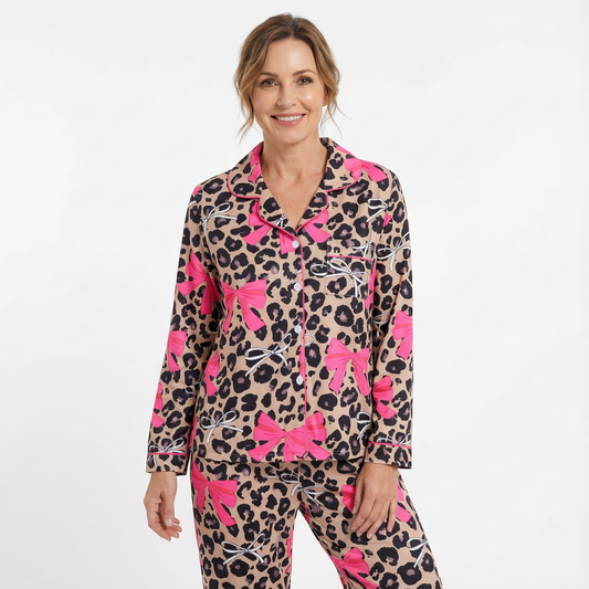 Leopard & Pink Bows Women's Pajama Set