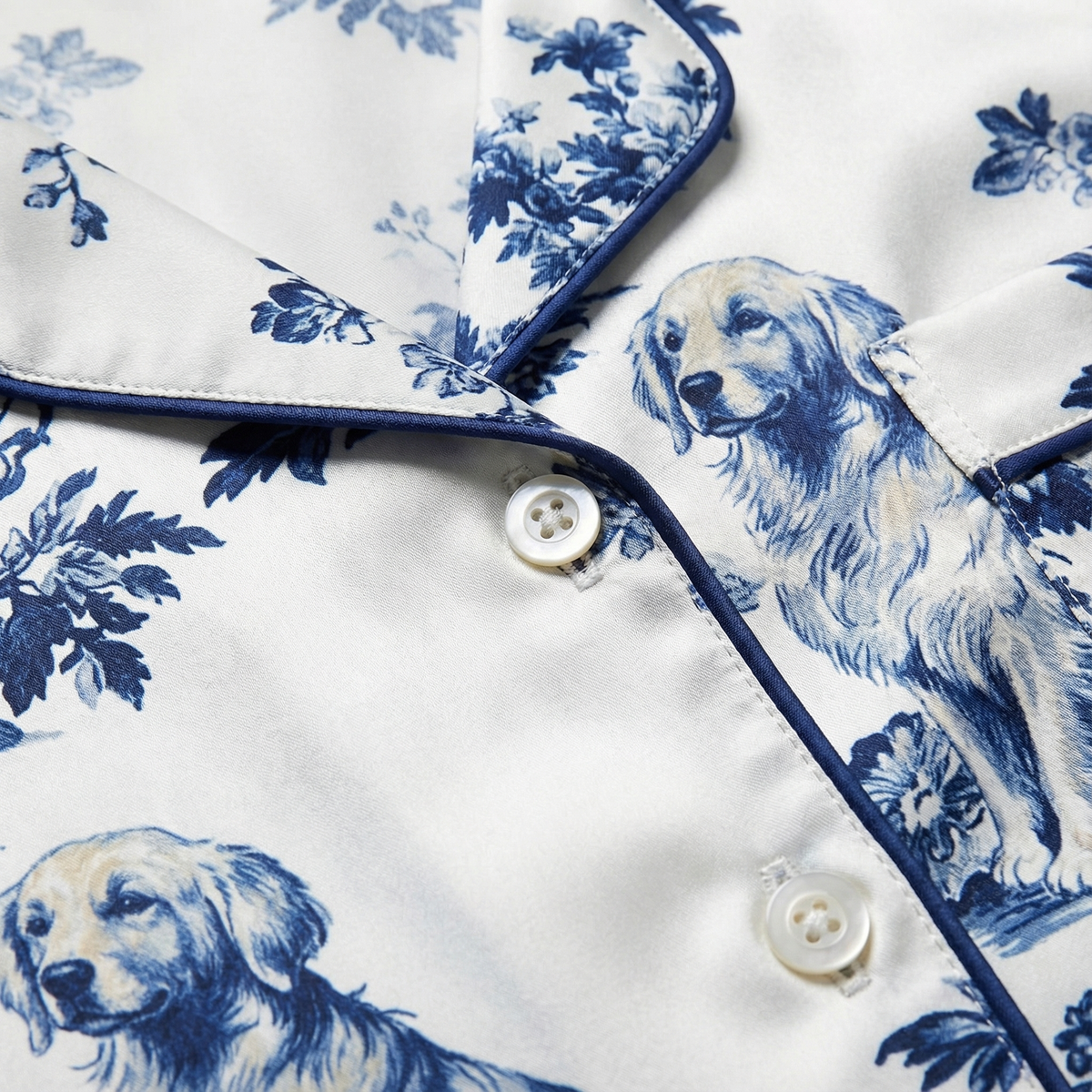 Blue Toile Golden Retriever Women's Pajama Set