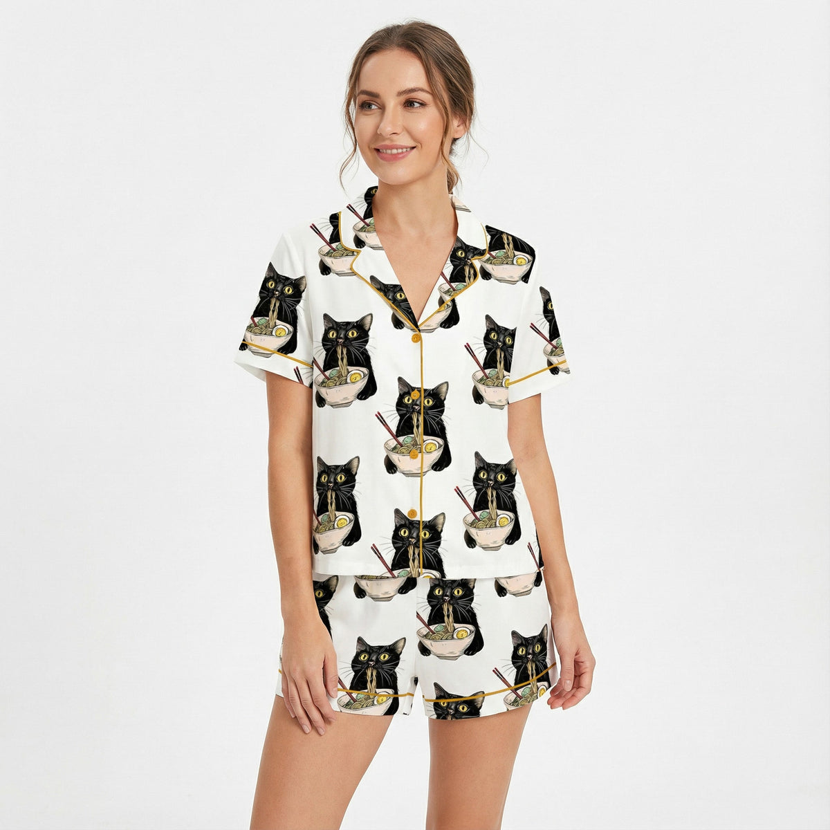Black Cat Ramen Women's Pajama Set VIP