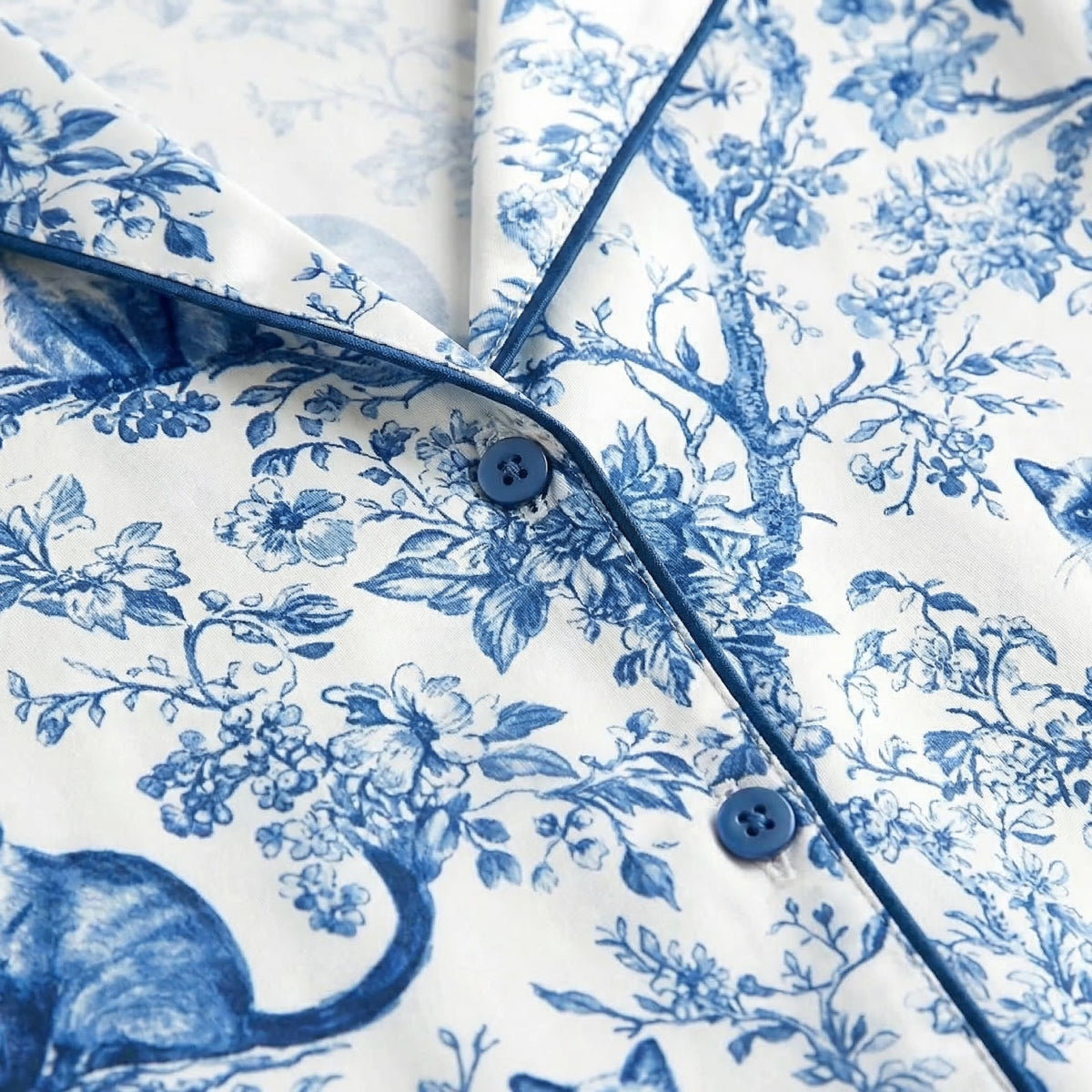Blue Toile Siamese Cat Women's Pajama Set VIP