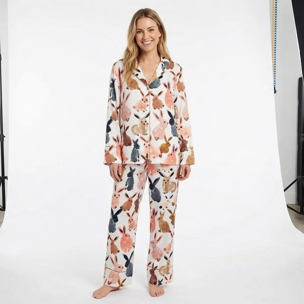 All-Over Watercolor Easter Bunnies Women's Pajama Set VIP