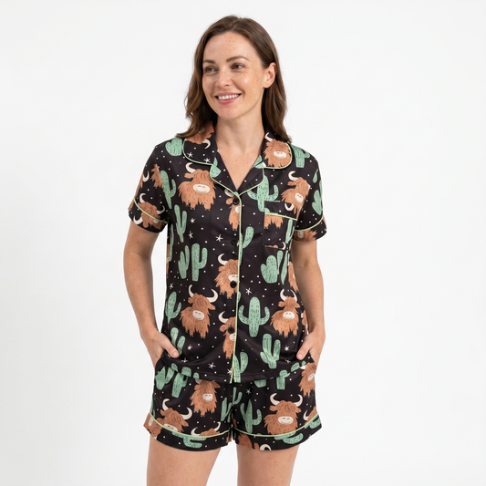 Highland Cow Cactus Women's Pajama Set