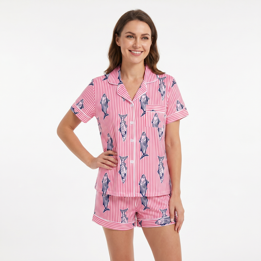 "Coastal Catch" Women's Striped Fish Pajamas VIP