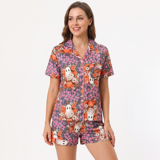 Floral Pumpkins & Ghosts Halloween Pajamas