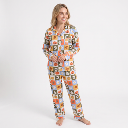 Autumn Grid & Skulls Pajamas